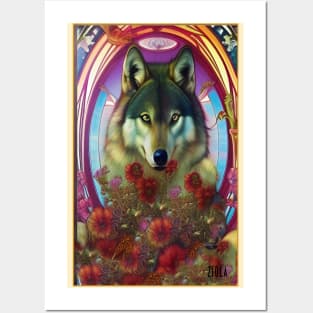 Pretty Art Deco style Roses and Wolf Posters and Art